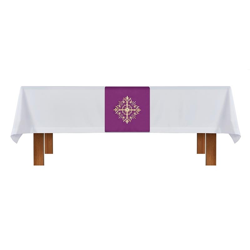 Altar Frontal and Holy Trinity Cross Purple and White Overlay Cloth