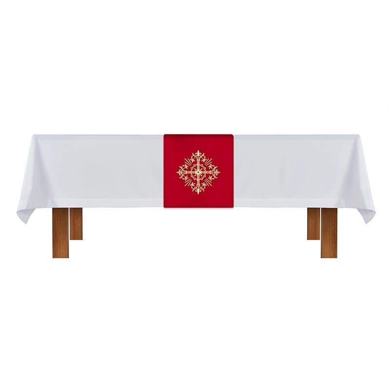 Altar Frontal and Holy Trinity Cross Red and White Overlay Cloth