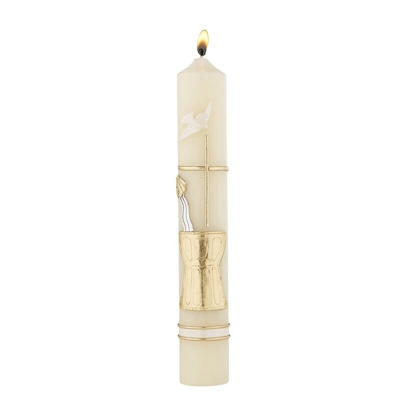 Baptismal Candle Dove and Shell