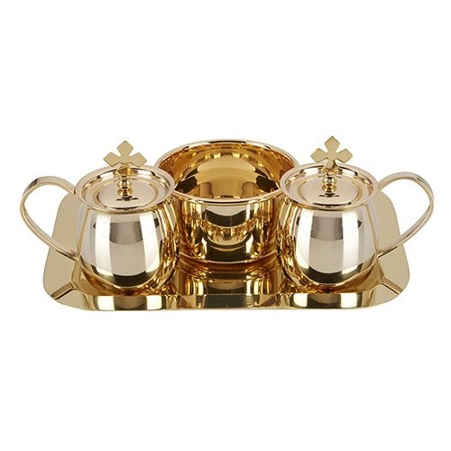 Brass Cruet Set with Tray and Bowl