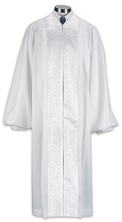 White Clergy Pulpit Robe with Brocade Panels