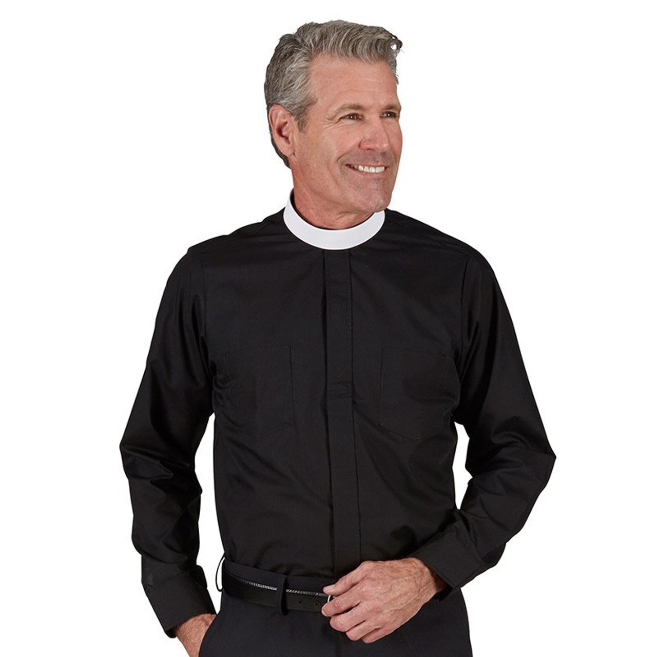 R.J. Toomey Long Sleeve Neckband Clergy Black Shirt