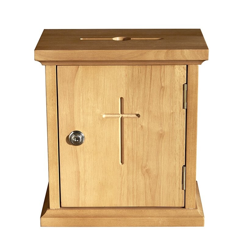 Wall Church Offering Box - Medium Oak