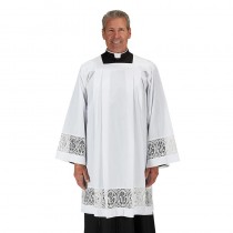 Alpha and Omega Lace Clergy Surplice with Pleats
