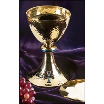 blue cross hammered chalice and paten