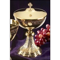 Grapes & Wheat Engraved Ciborium with Celtic Cross Cover