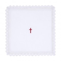 Red Cross with Lace Trim Chalice Pall with Insert