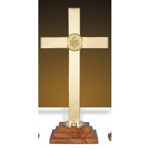  brass wood IHS Altar Cross 24"