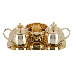 Brass Cruet Set with Tray and Bowl