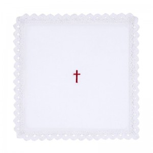 Red Cross with Lace Trim Chalice Pall with Insert