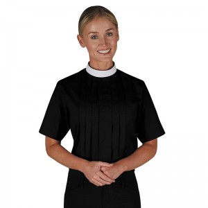 Womens Neckband Clergy Blouse - Short Sleeve Black