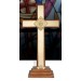 Wood- Brass Inlay Altar Cross, 24" IHS Emblem